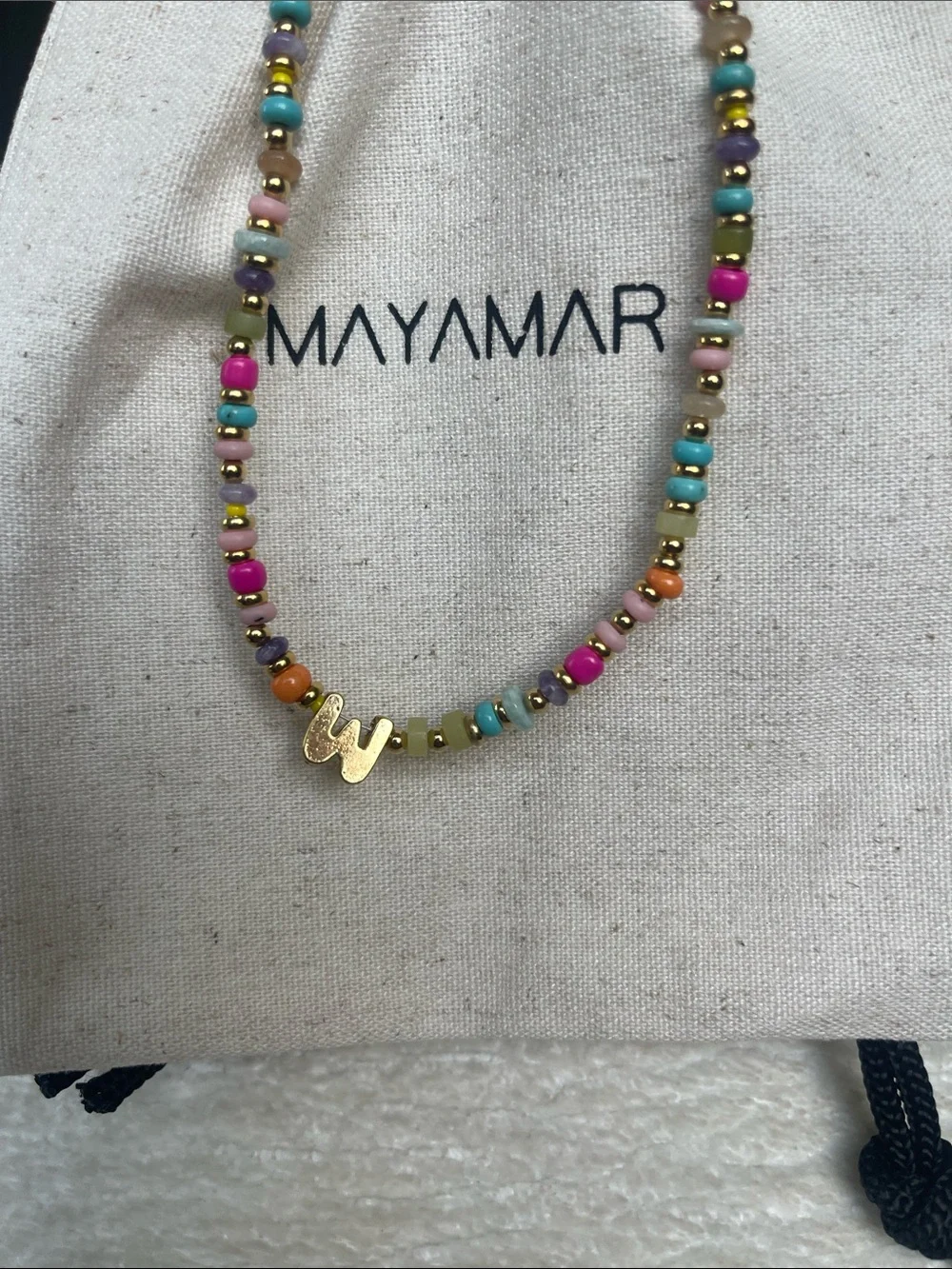‘W’ Initial Pendant - Multicolor Beaded Necklace with Gold - Women's Jewelry